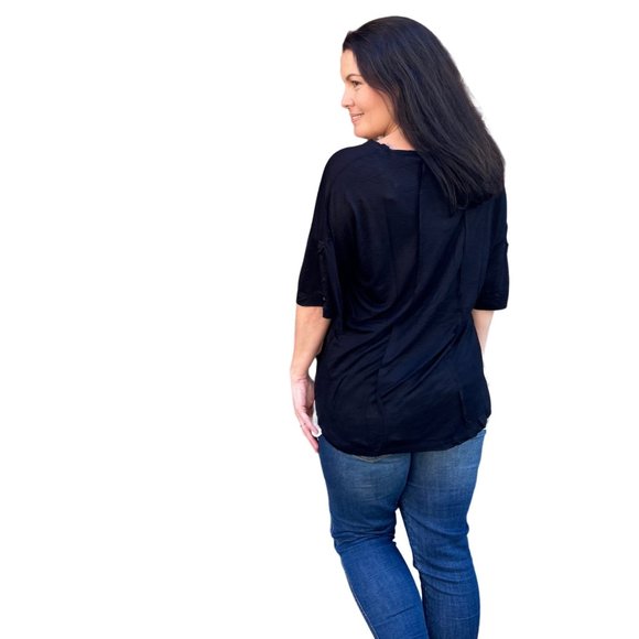 Culture Code Black Exposed Seam Button Detail Sleeve Top CAY1645 - Picture 5 of 12